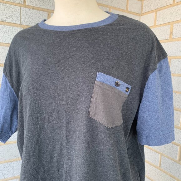QUICKSILVER T-SHIRT MENS SIZE LARGE 100% COTTON GRAY BLUE - Picture 2 of 7